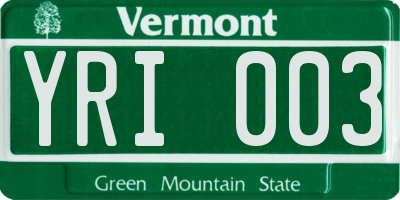 VT license plate YRI003