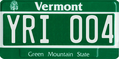 VT license plate YRI004