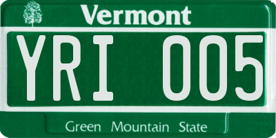 VT license plate YRI005