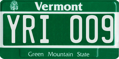 VT license plate YRI009