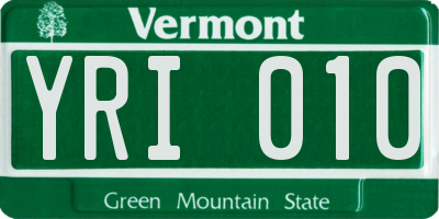 VT license plate YRI010
