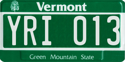 VT license plate YRI013