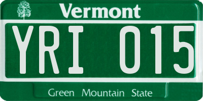 VT license plate YRI015