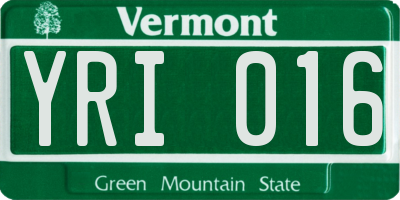 VT license plate YRI016