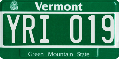 VT license plate YRI019
