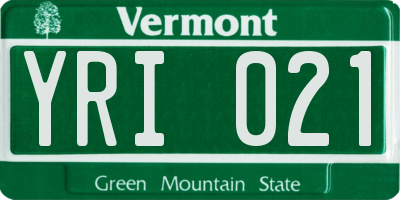 VT license plate YRI021