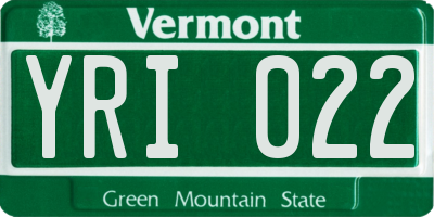 VT license plate YRI022