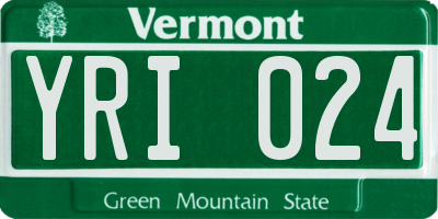 VT license plate YRI024