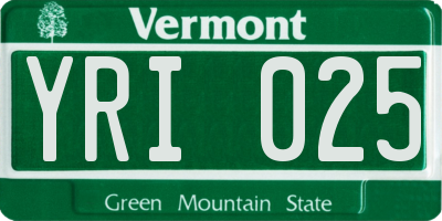 VT license plate YRI025