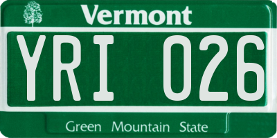 VT license plate YRI026