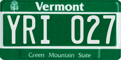 VT license plate YRI027