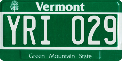 VT license plate YRI029