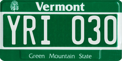 VT license plate YRI030