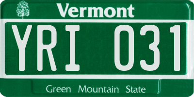 VT license plate YRI031