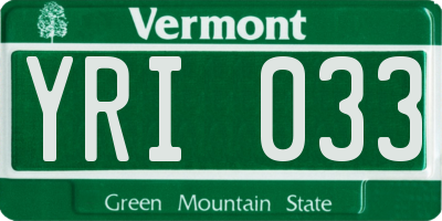VT license plate YRI033
