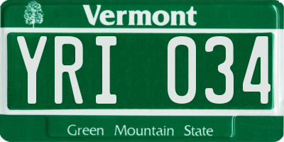 VT license plate YRI034