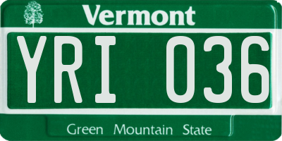 VT license plate YRI036