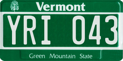 VT license plate YRI043