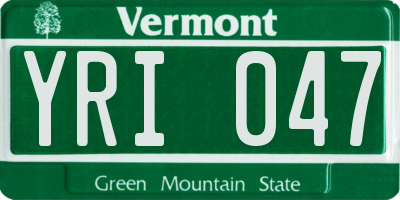 VT license plate YRI047