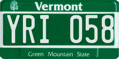 VT license plate YRI058