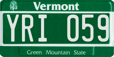 VT license plate YRI059