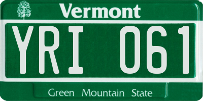 VT license plate YRI061