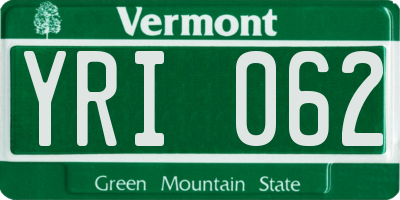 VT license plate YRI062