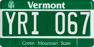 VT license plate YRI067