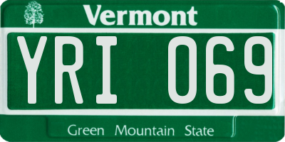 VT license plate YRI069