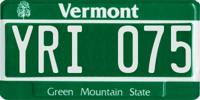 VT license plate YRI075