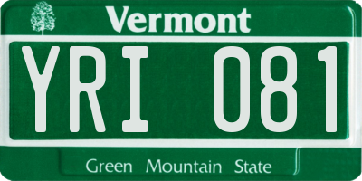 VT license plate YRI081