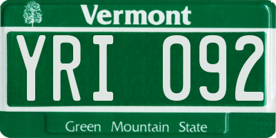 VT license plate YRI092