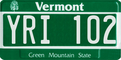 VT license plate YRI102