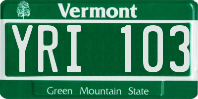 VT license plate YRI103