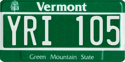 VT license plate YRI105