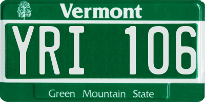 VT license plate YRI106