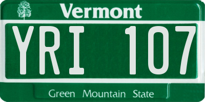 VT license plate YRI107