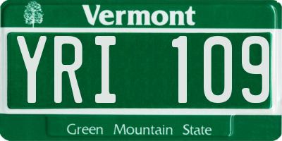 VT license plate YRI109