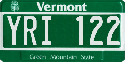 VT license plate YRI122
