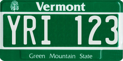 VT license plate YRI123