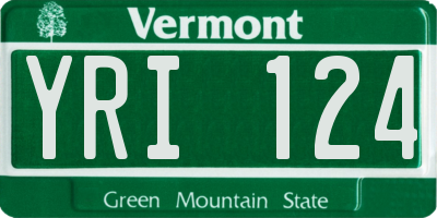 VT license plate YRI124