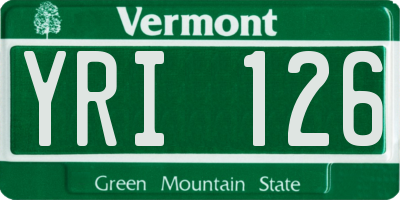 VT license plate YRI126