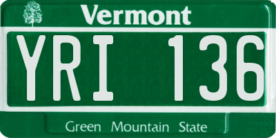 VT license plate YRI136