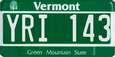 VT license plate YRI143