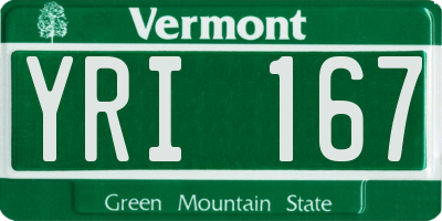 VT license plate YRI167