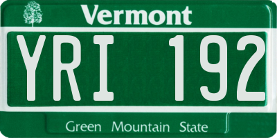VT license plate YRI192