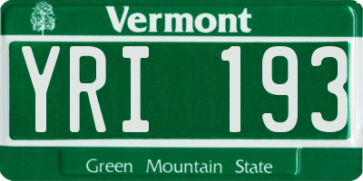 VT license plate YRI193