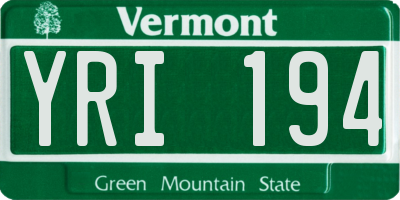VT license plate YRI194