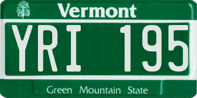 VT license plate YRI195