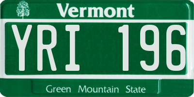 VT license plate YRI196
